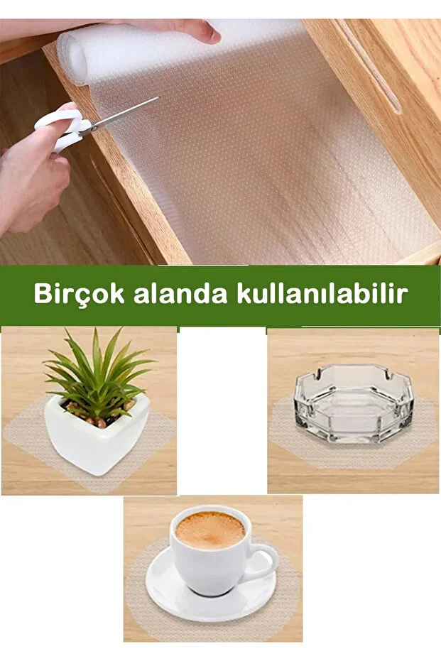 Mutfak Kaydırmaz Şeffaf Raflık Kaymaz Dolap İçi Çekmece Örtüsü Pvc 45x300 Cm Koruyucu Eva Kalınn